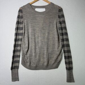 3.1 Phillip Lim Womens Sweater Gray Striped Sleeve‎ Size L Open Back Soft Wool